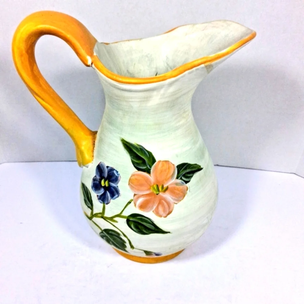 Hand Painted Large Decorative Floral Ceramic Pitcher/Vase/Accent/Adornment